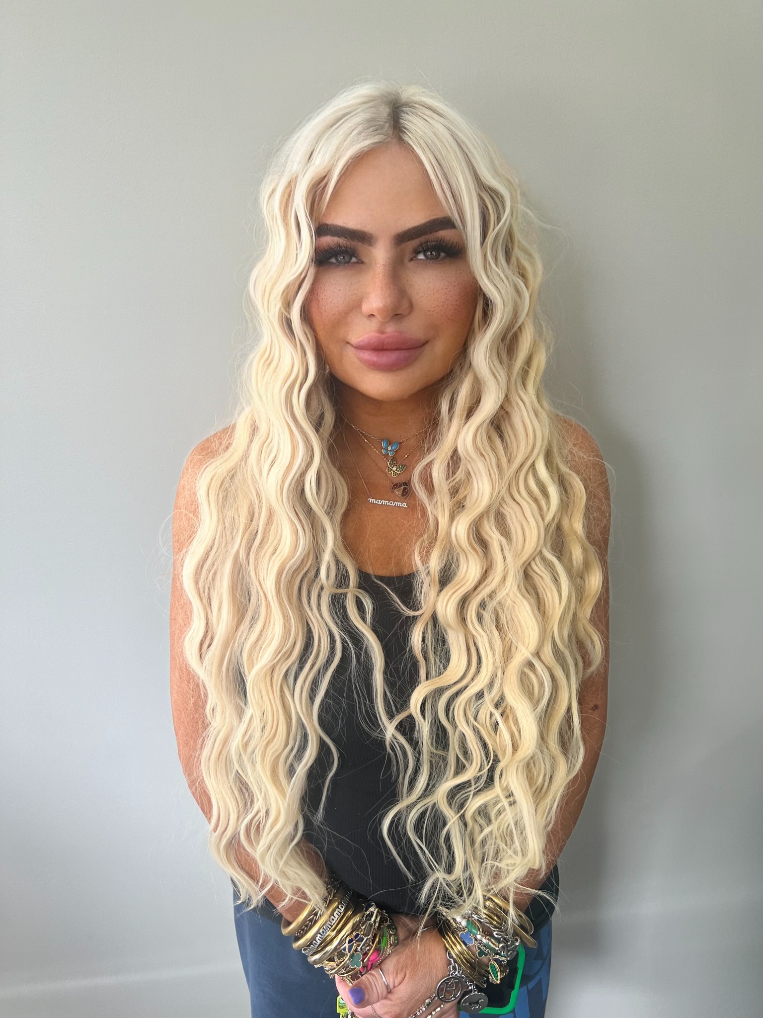 Long dimensional blonde hair
