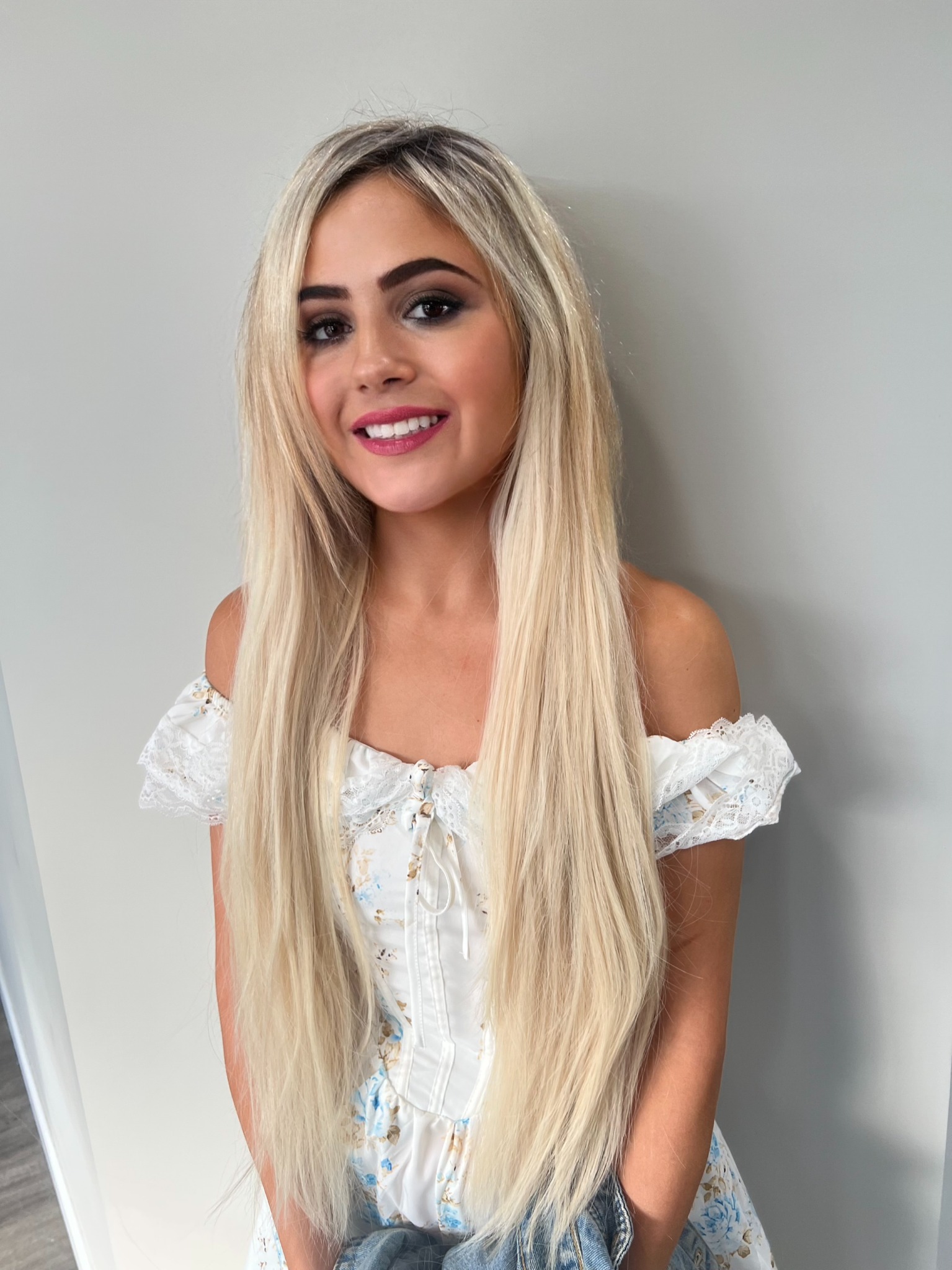 Long straight blonde extension result
