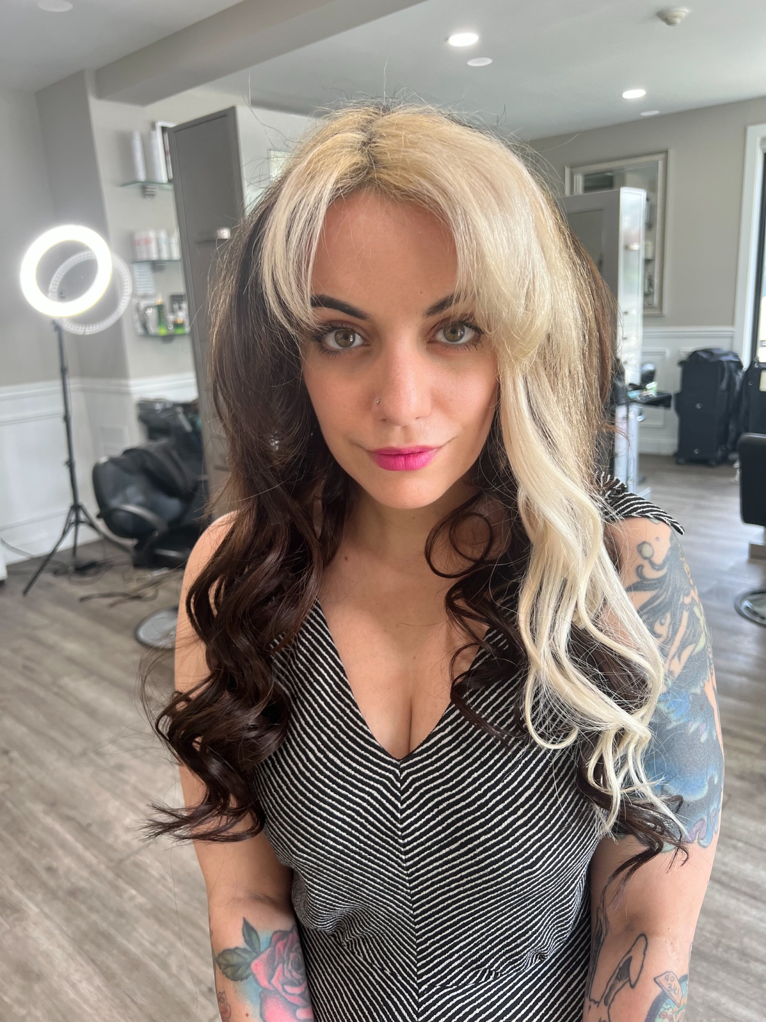 Creative brunette and platinum split color